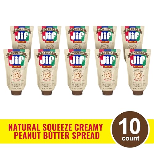 Pouch on kitchen counter shows resealable design preserving fresh Jif flavor.