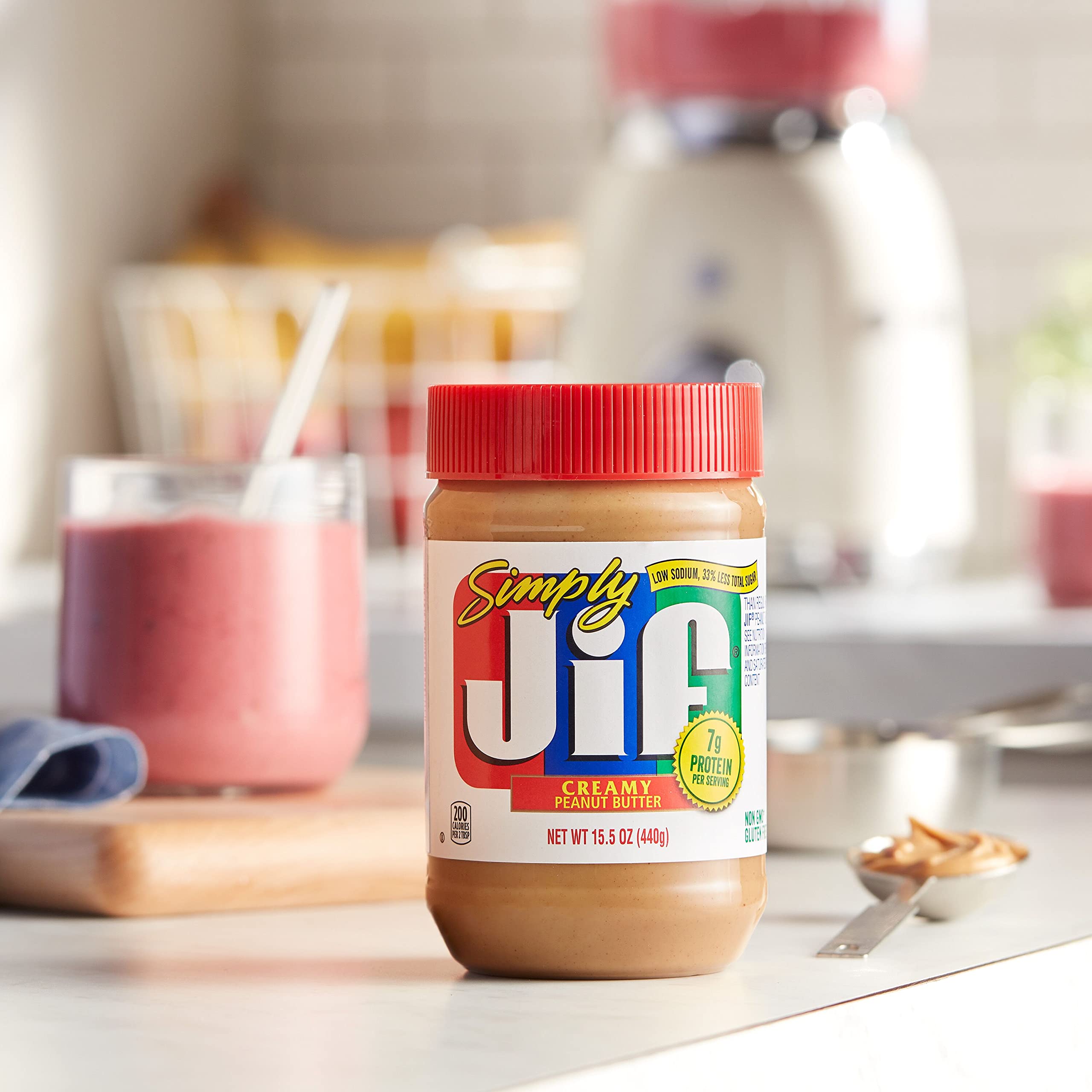 Nutrition label highlights 7 g protein per serving of Simply Jif