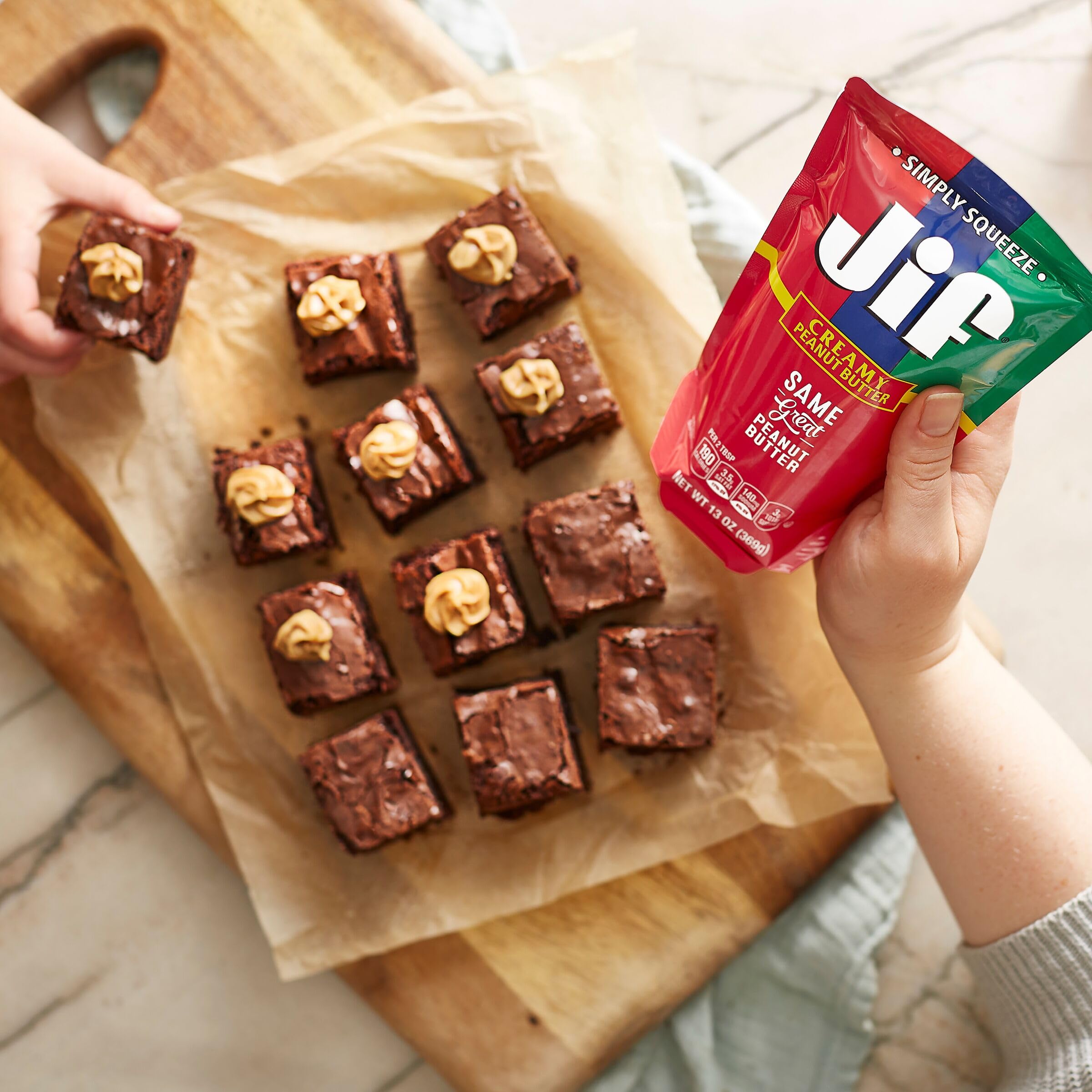 Jif Squeeze peanut butter used in smoothies for extra flavor.