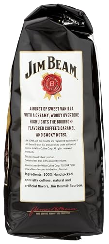 Jim Beam Bourbon Vanilla packaging beside beans signals ready-to-brew appeal