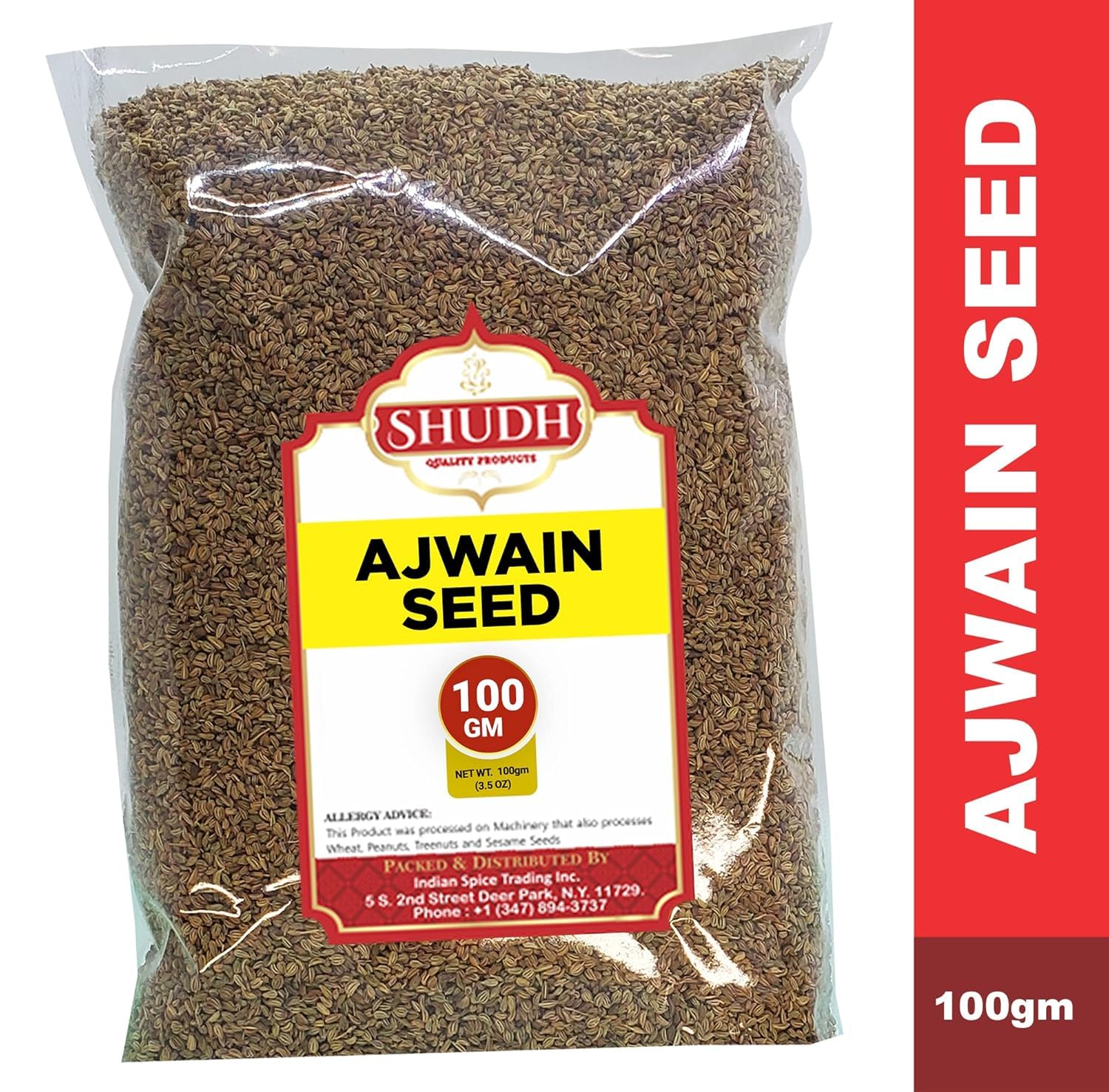 Jimidar SHUDH Ajwain seeds pack shot, crisp aroma elevates Indian recipes.