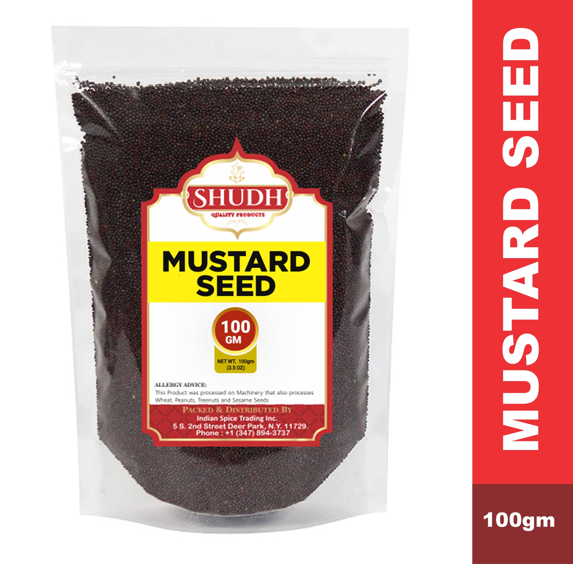 Jimidar Shudh Black Mustard Seeds packaging highlighting Indian origin and no fillers