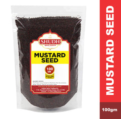 Jimidar Shudh Black Mustard Seeds packaging highlighting Indian origin and no fillers