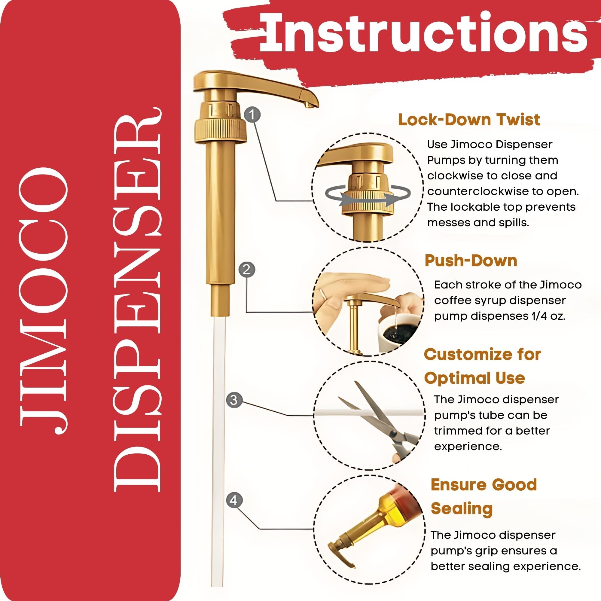 Jimoco sugar-free syrup dispenser enables precise, mess-free pours.