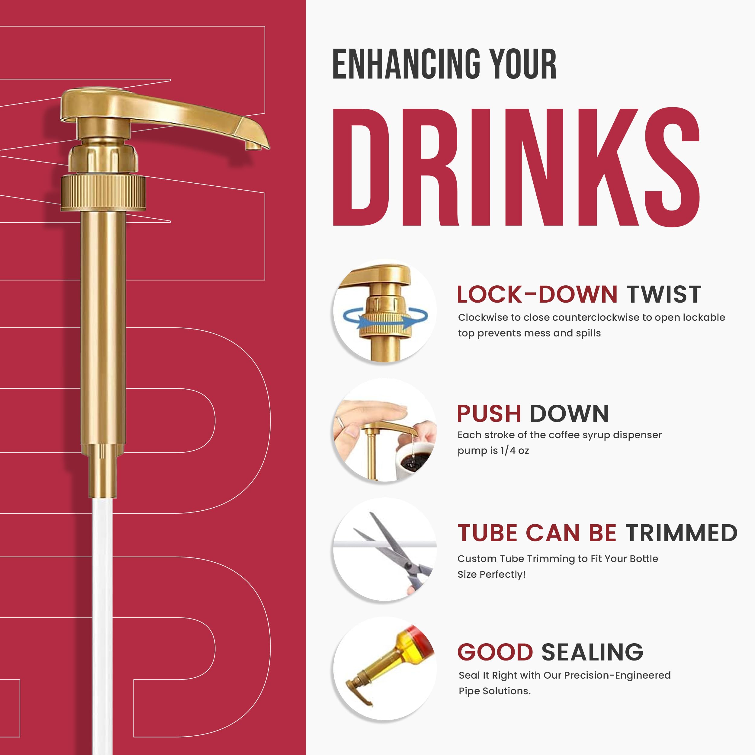 Jimoco syrup pump attachment ensures smooth, mess-free dispensing.