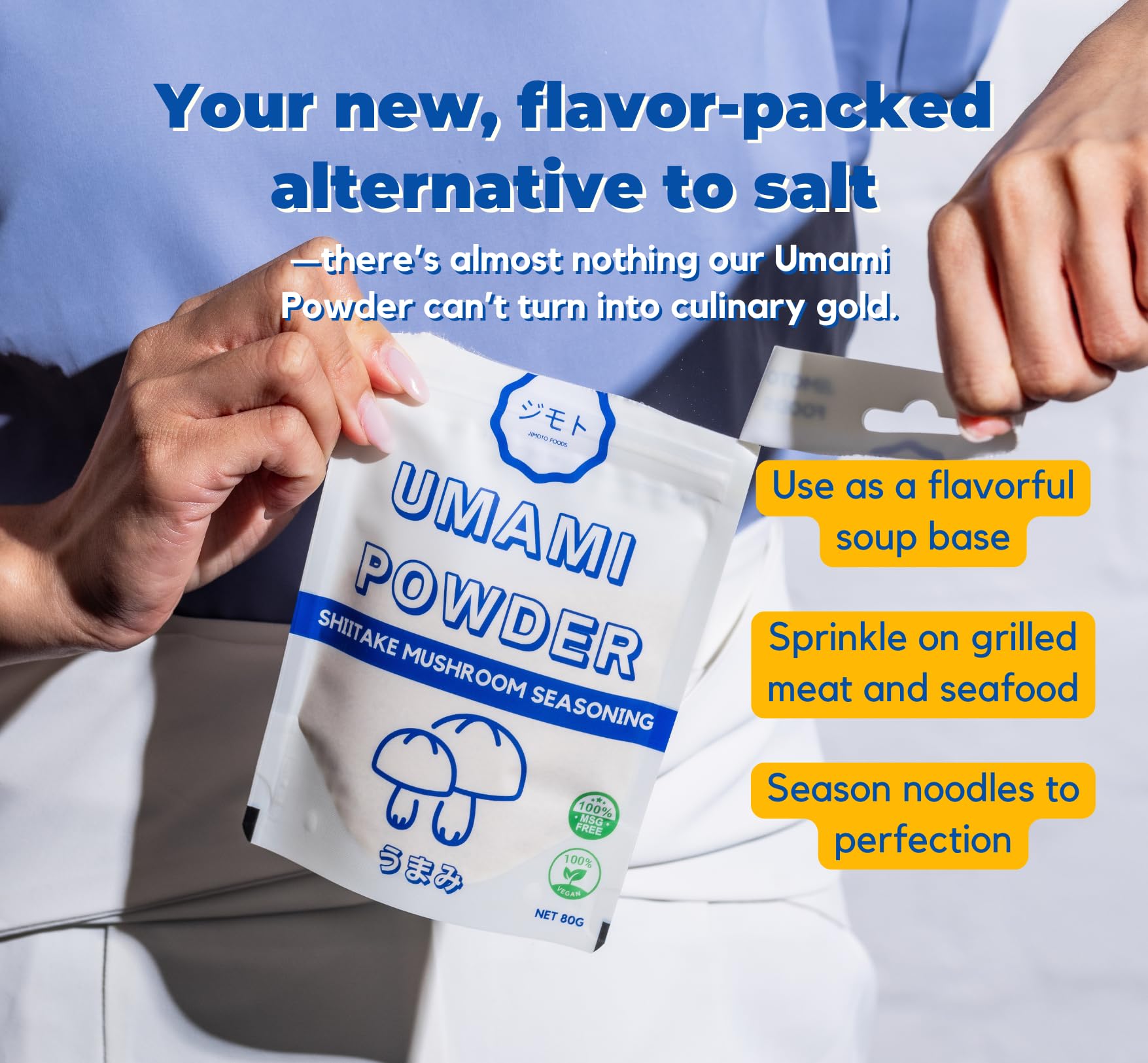 Jimoto Foods Umami Powder enhances stir-fries with savory glaze.
