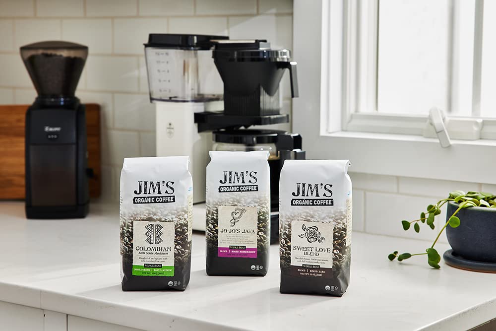 Jim's Organic Coffee 100% Arabica from organic farms ensuring quality