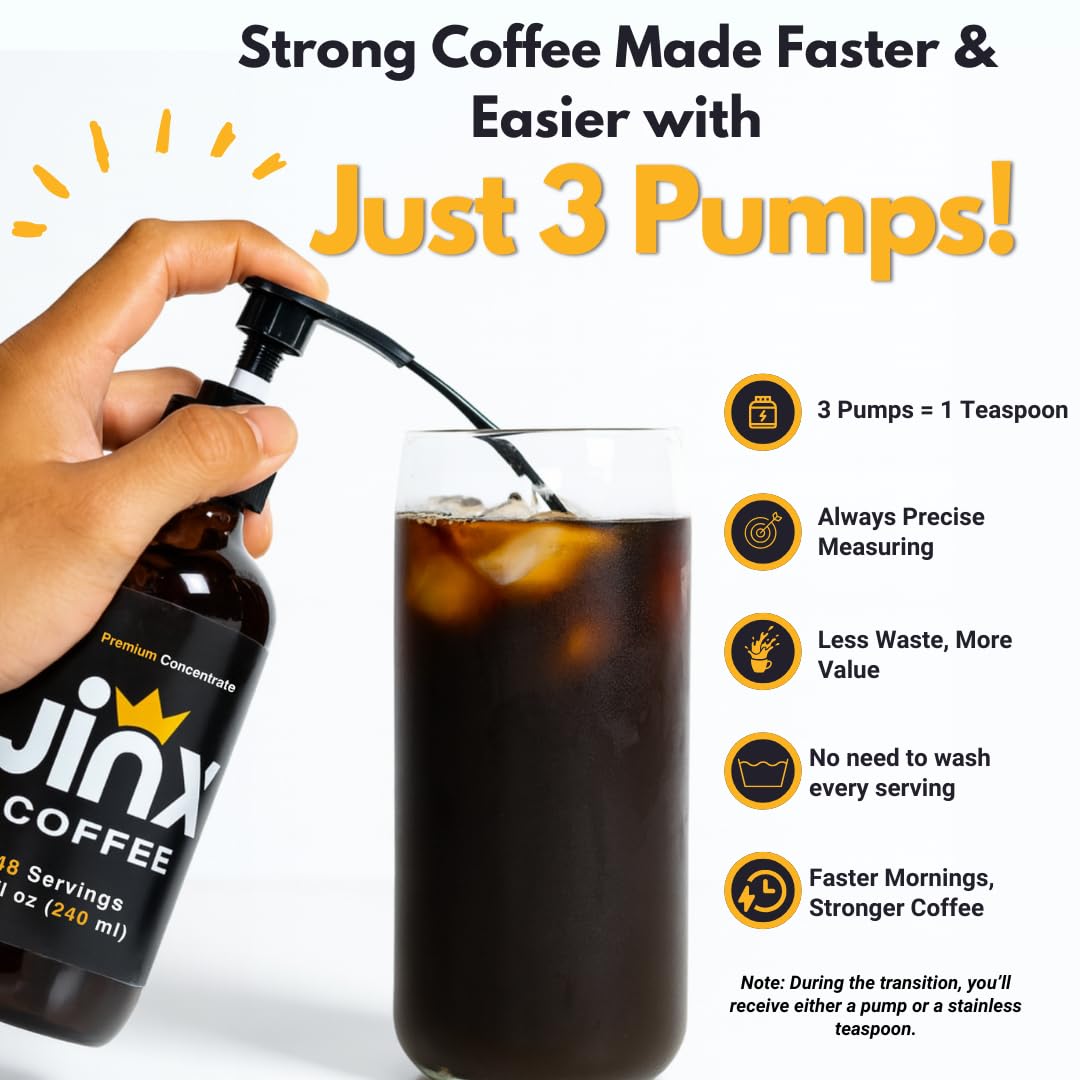 Jinx Coffee Concentrate pour into cup illustrates quick, café-quality drinks.