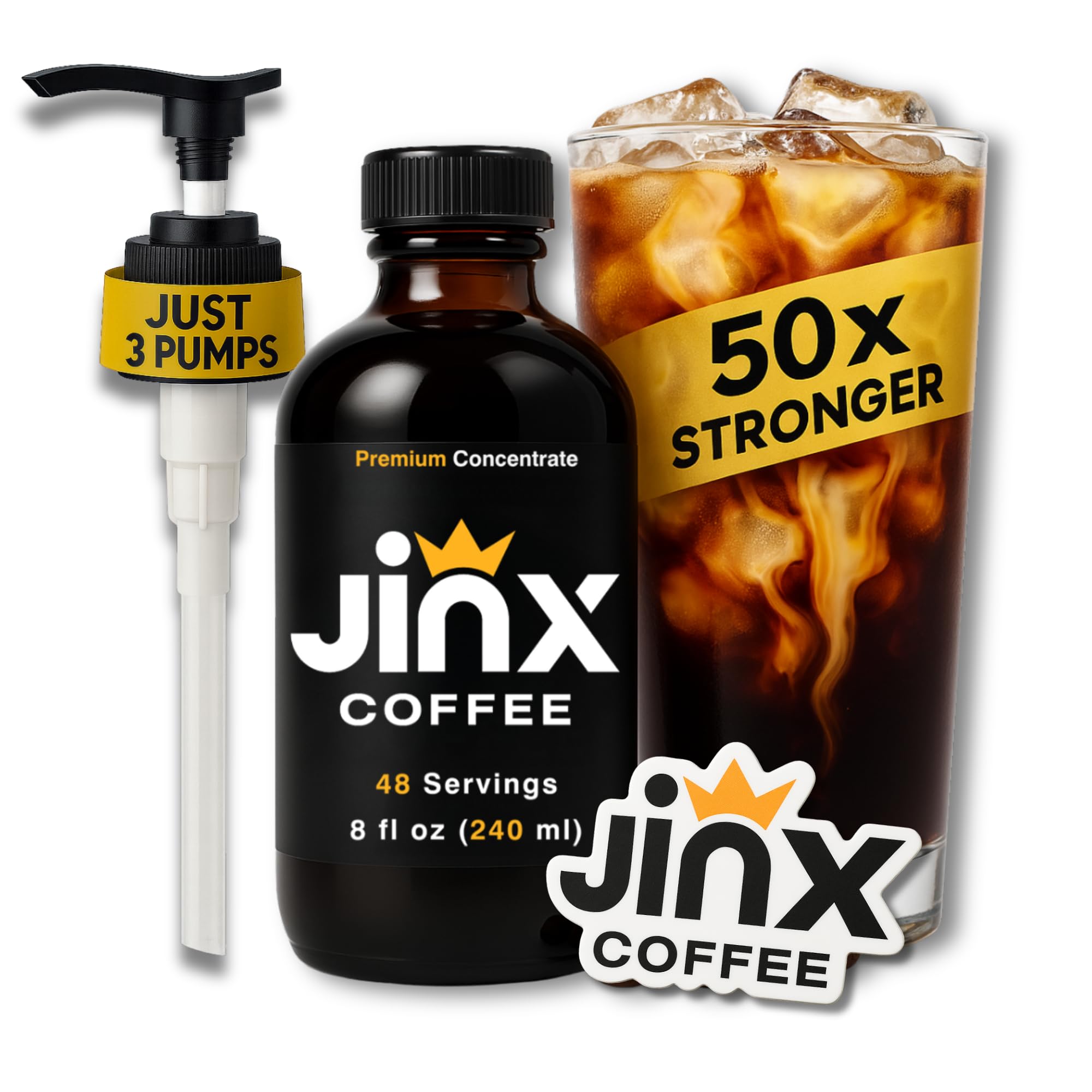 Jinx Coffee Concentrate bottle side view for a portable, high-energy morning option.
