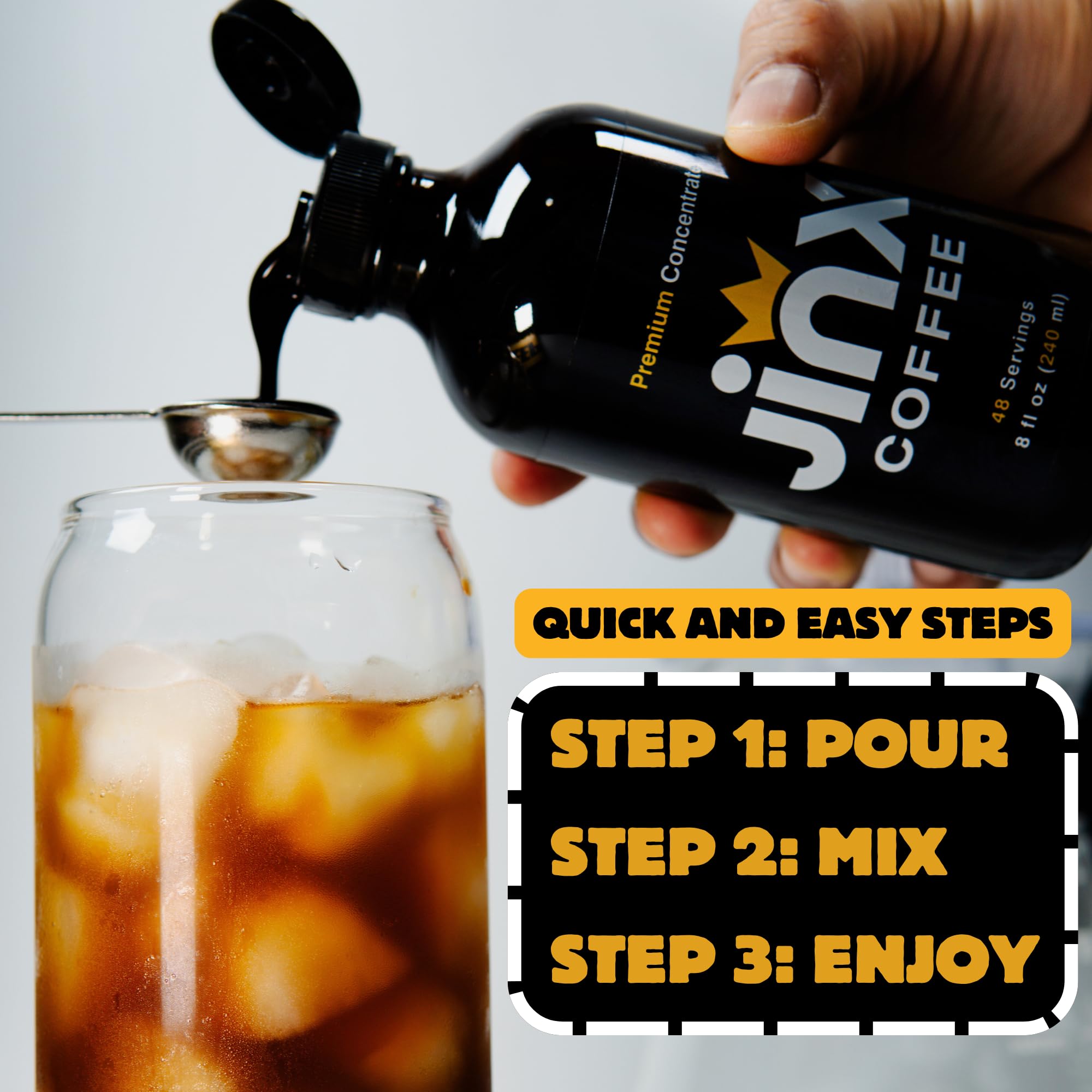 Jinx Coffee Concentrate packaging image stresses value and portability.