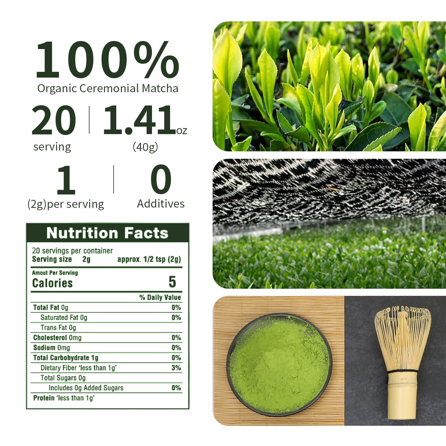 Jiuyu organic matcha packaging closeup emphasizing premium, additive-free powder for daily rituals.