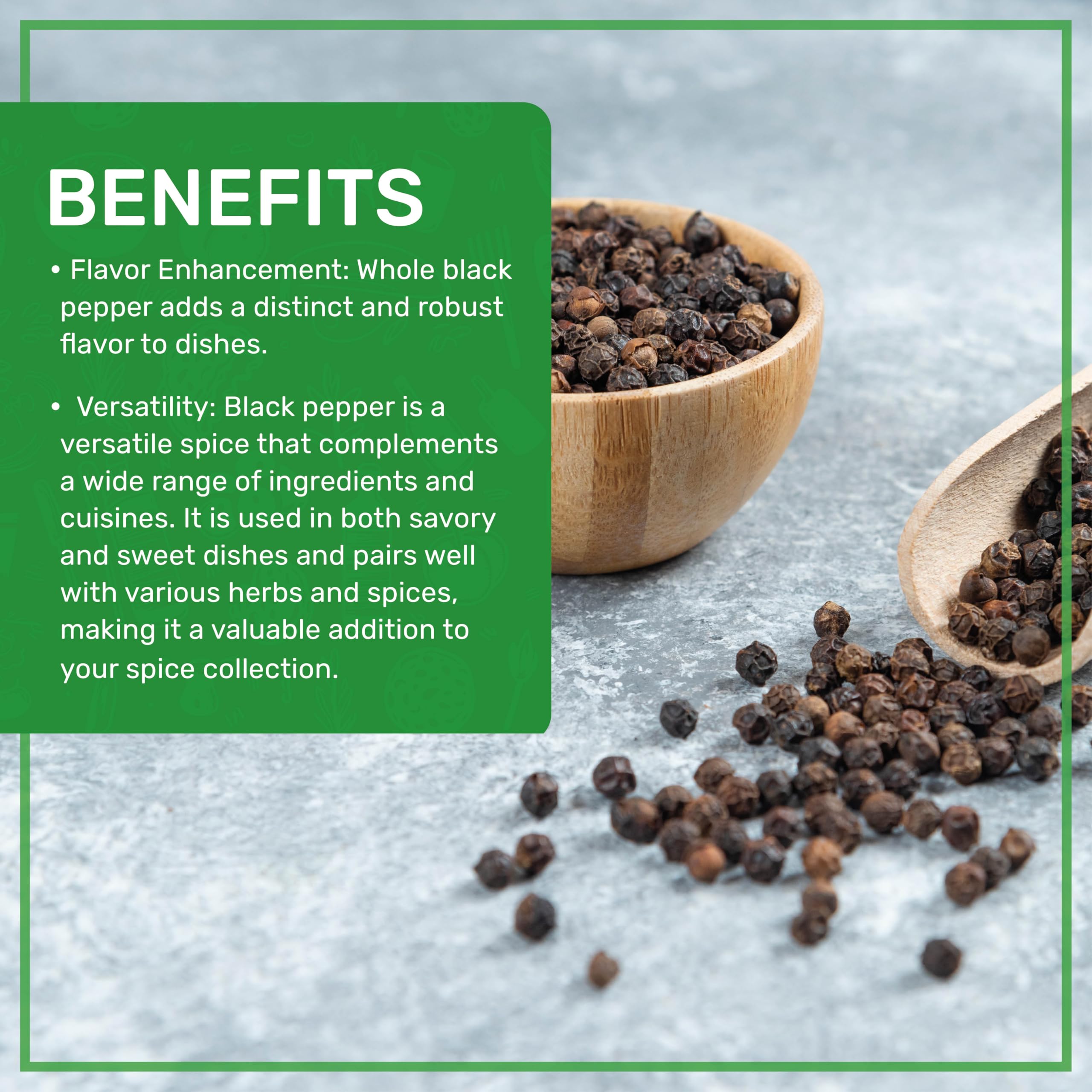 Jiva Organics AAA grade peppercorns delivering bold pepper flavor.