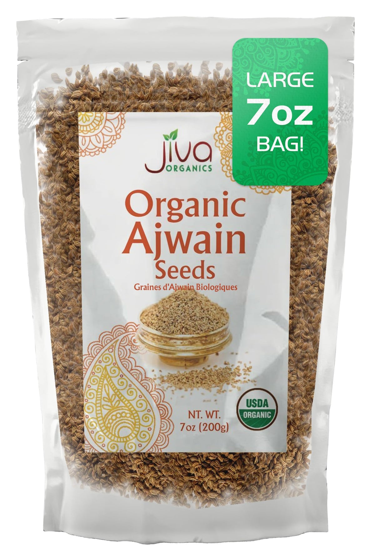 Jiva Organics Ajwain seeds in bag showing whole spices for flavorful cooking