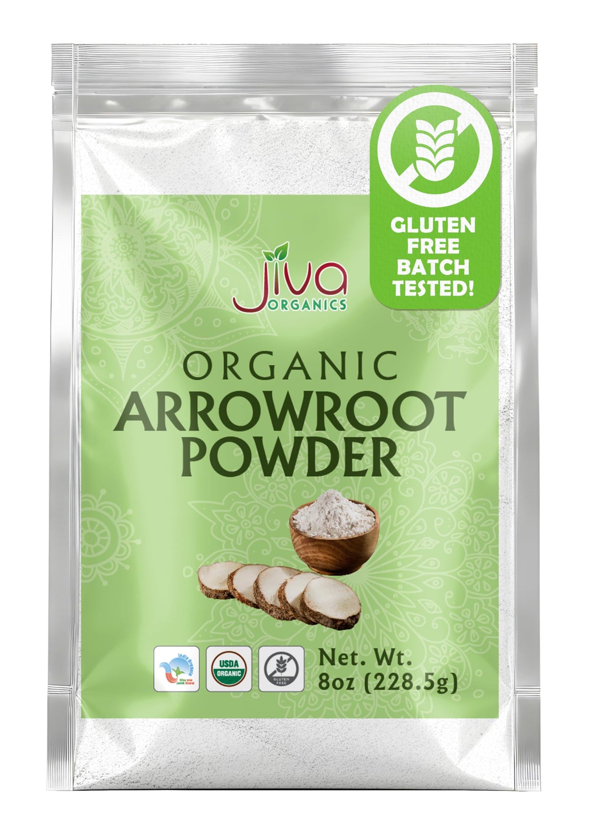 Jiva Organics arrowroot flour bag for gluten-free cooking