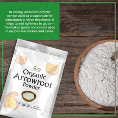 Jiva Organics arrowroot flour sifted on a kitchen counter for baking
