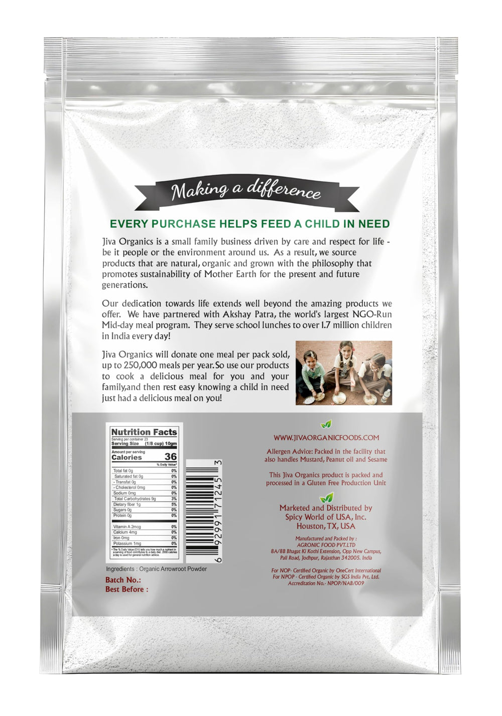 Jiva Organics arrowroot powder close-up showing pure texture