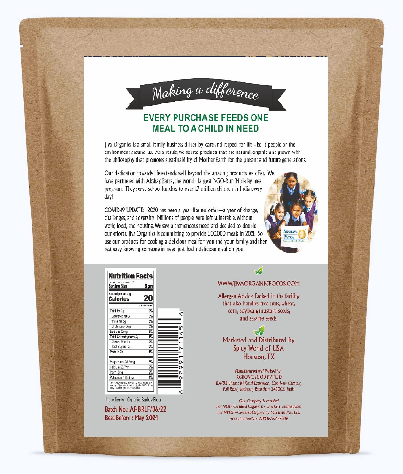 Jiva Organics Barley Flour 2lb kitchen scene invites versatile everyday baking