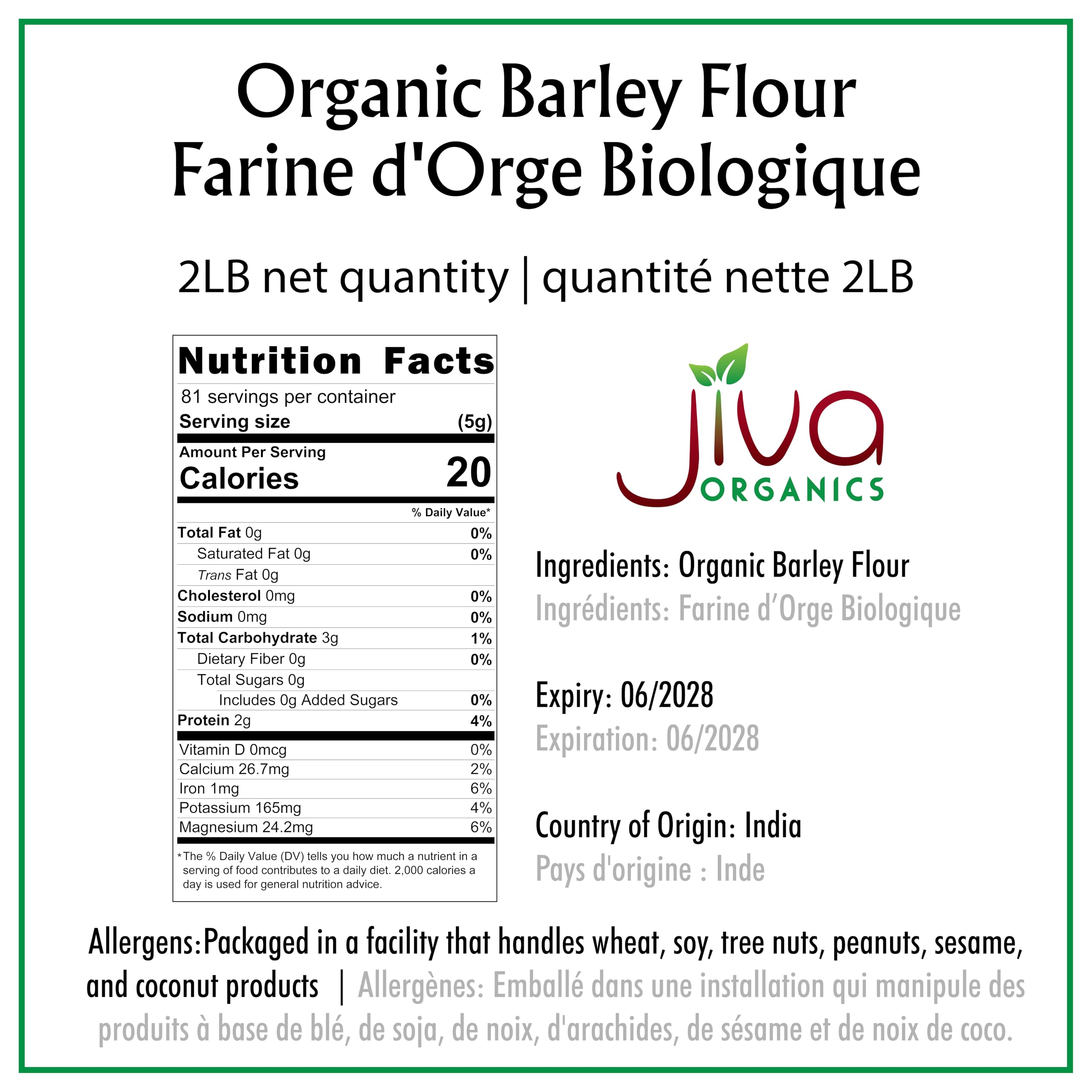 Jiva Organics Barley Flour 2lb pour demonstrates smooth flow for precise measuring in recipes