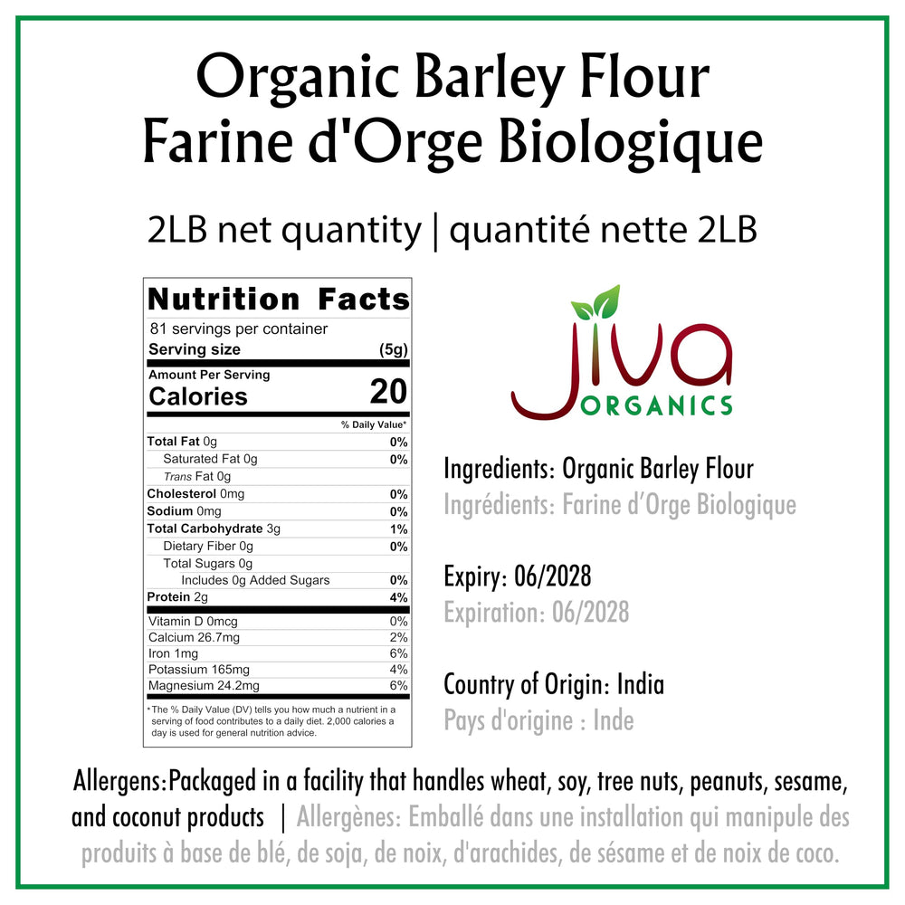 Jiva Organics Barley Flour 2lb pour demonstrates smooth flow for precise measuring in recipes