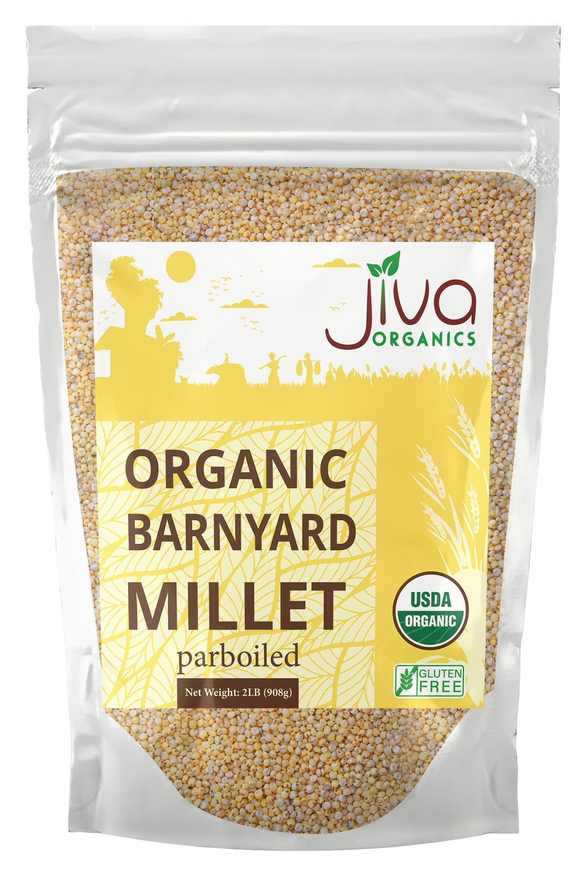 Jiva Organics barnyard millet bag front view, gluten-free whole grain for healthy meals
