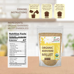 Nutrition panel on Jiva Organics millet bag highlights organic, non-GMO purity