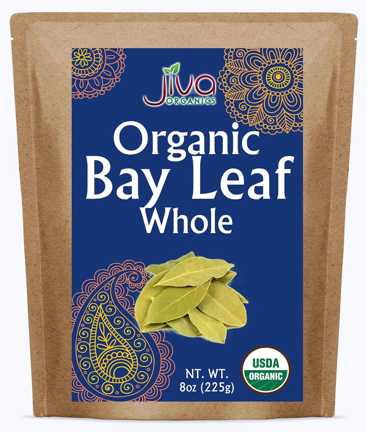 Jiva Organics bay leaves whole in bulk bag suitable for versatile cooking.