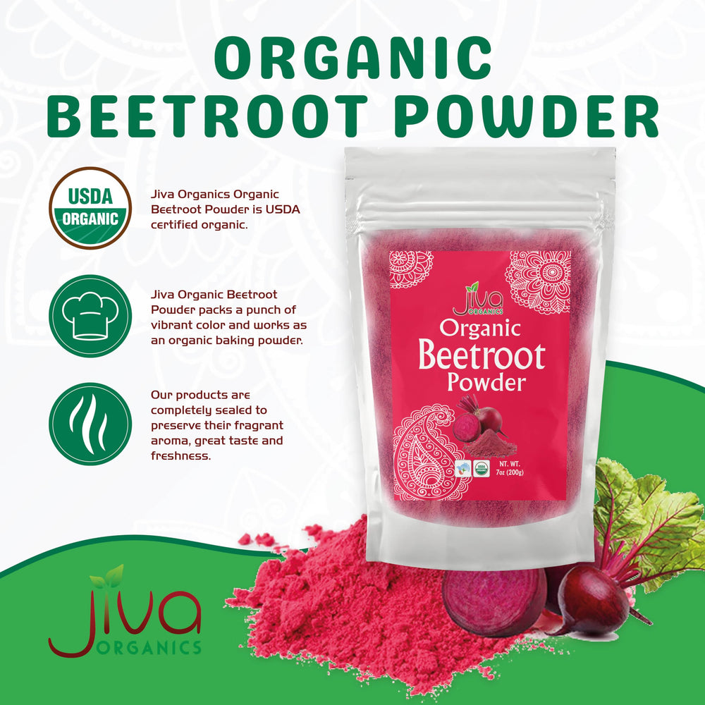 Jiva Organics Beet Root Powder pour demonstrates convenient dosing for recipes