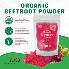 Jiva Organics Beet Root Powder pour demonstrates convenient dosing for recipes