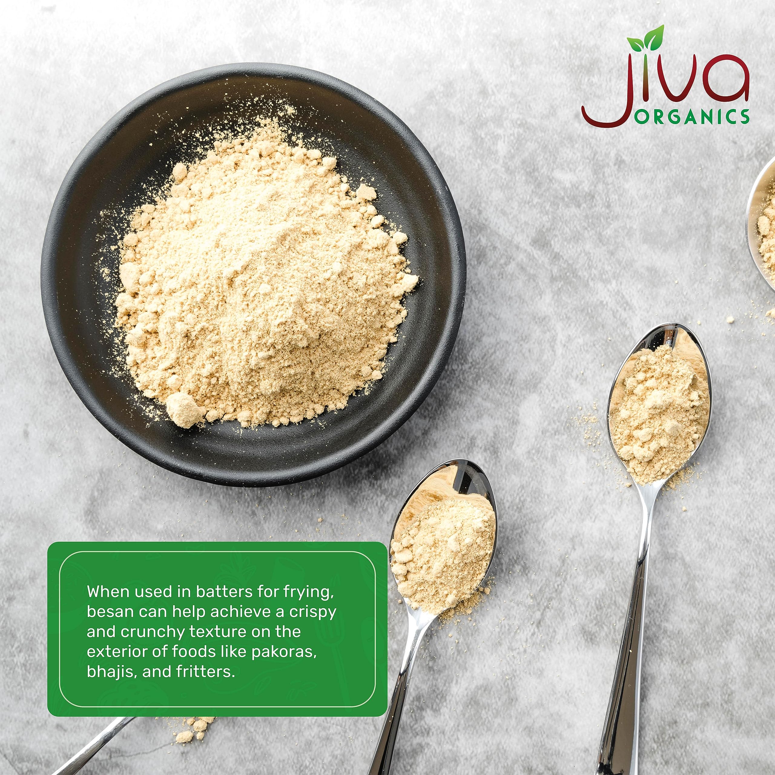 Jiva Organics Besan flour in bowl ready for batter and cooking