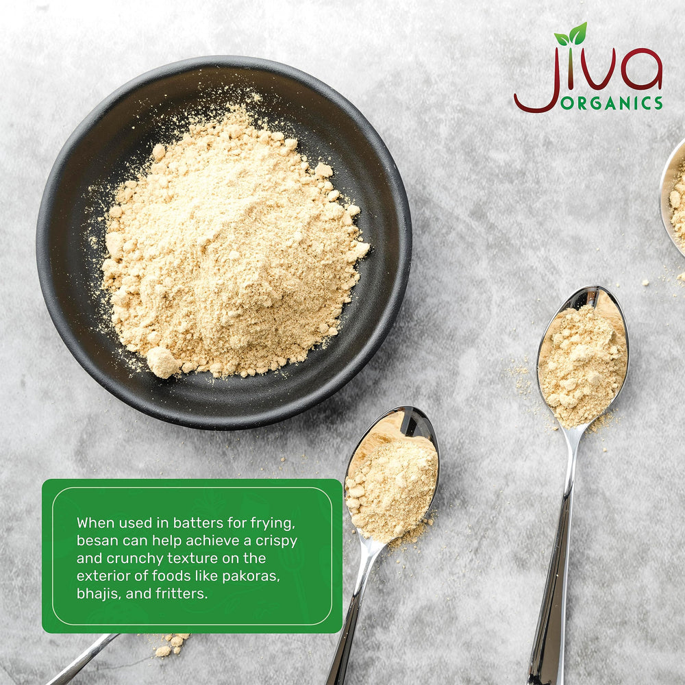 Jiva Organics Besan flour in bowl ready for batter and cooking