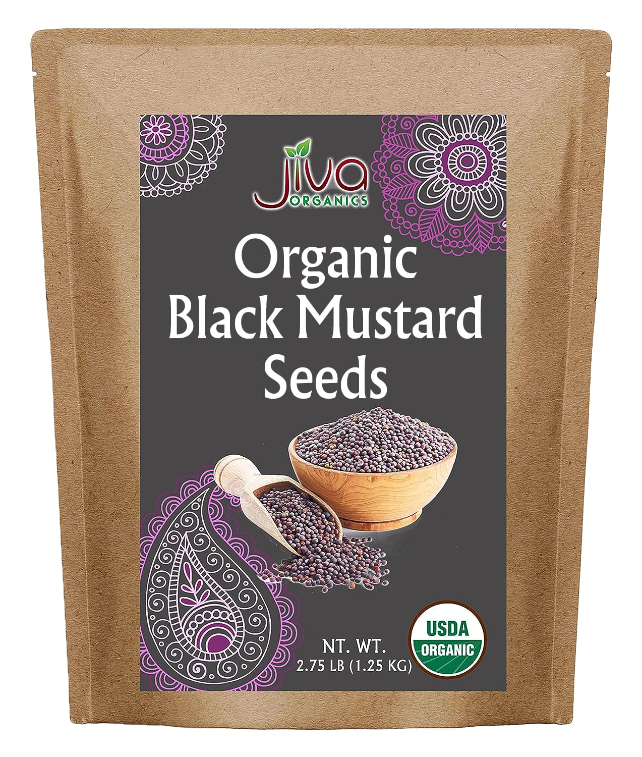 Jiva Organics black mustard seeds bulk bag front, ready for bold flavor.