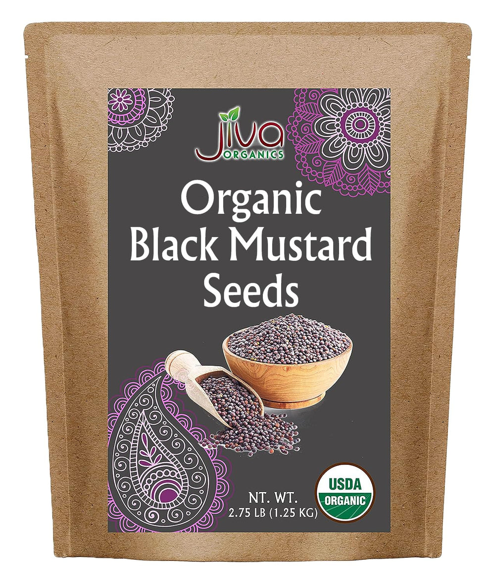 Jiva Organics black mustard seeds bulk bag front, ready for bold flavor.