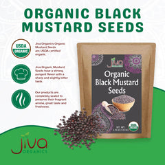 Jiva Organics black mustard seeds bulk bag side shows resealable packaging.