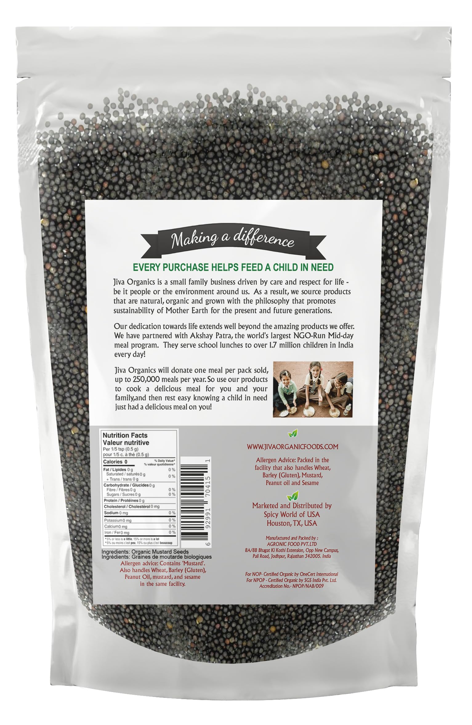Jiva Organics Black Mustard Seeds close-up showing pungent, aromatic seeds