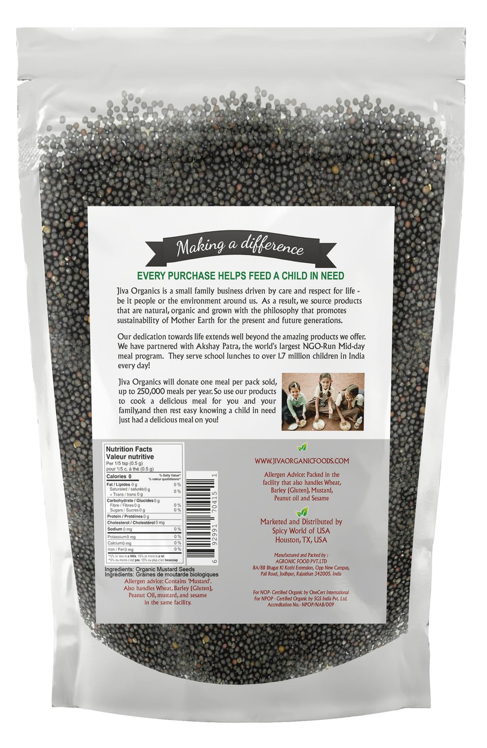 Jiva Organics Black Mustard Seeds close-up showing pungent, aromatic seeds