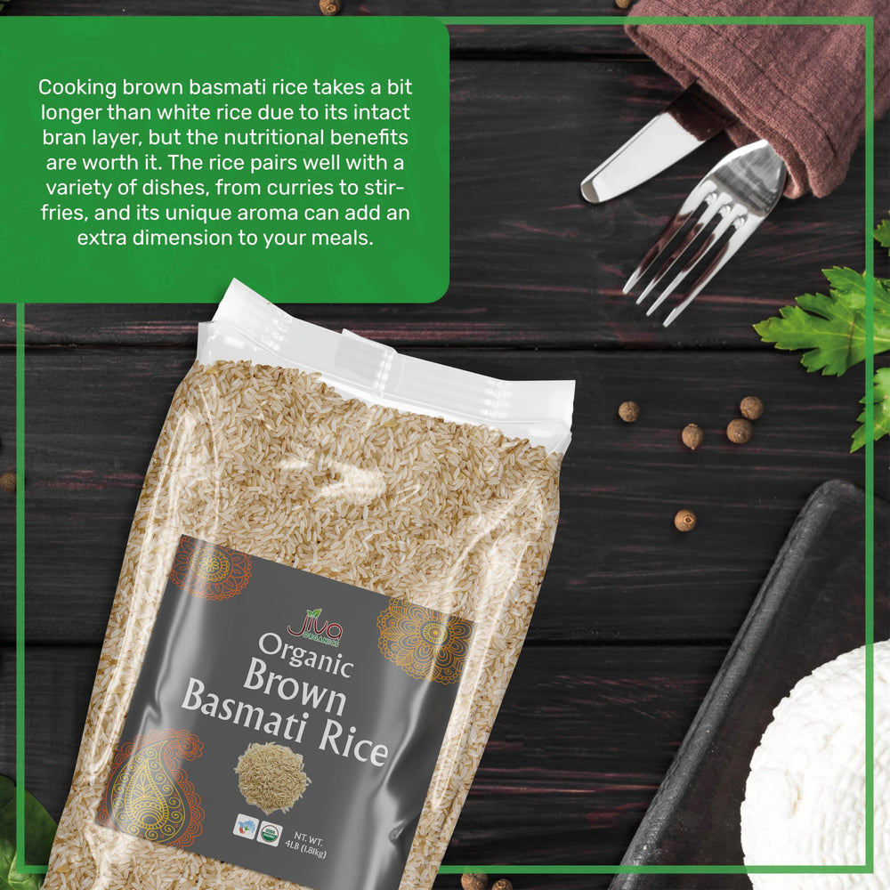 Aroma from Jiva Organics Brown Basmati Rice enhances meals with natural fragrance.