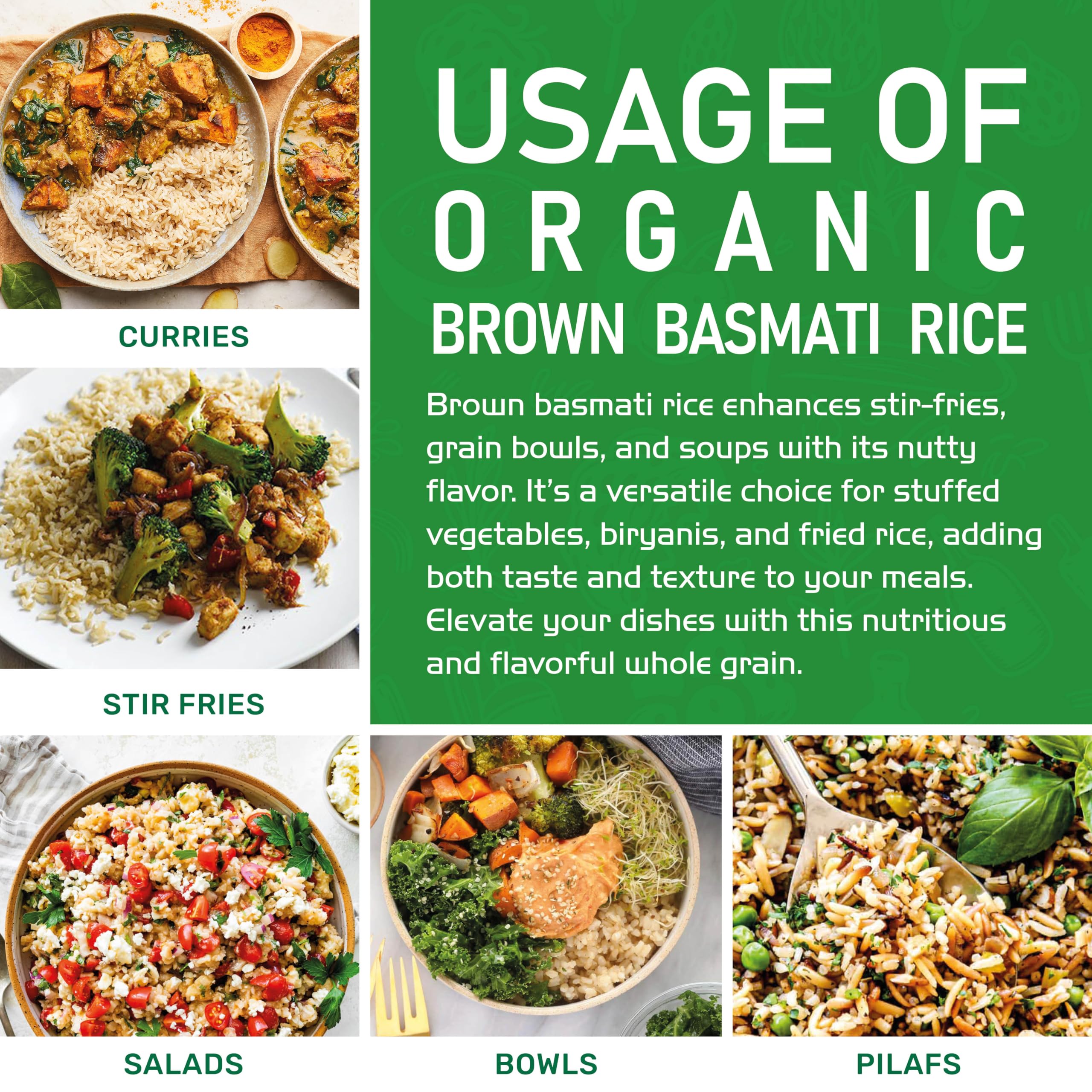 Measuring cups with rice illustrate portion control for balanced meals.