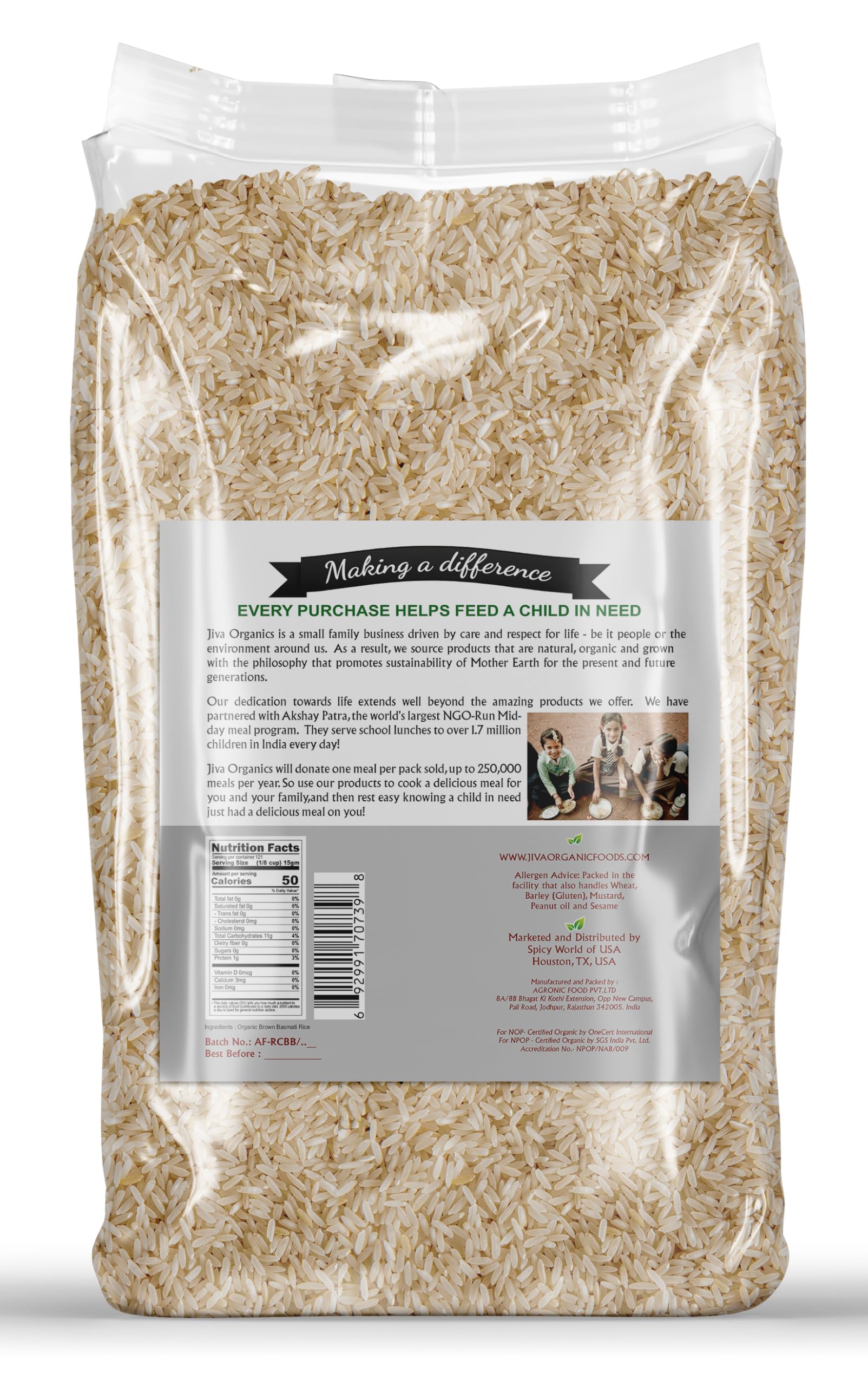 Non-GMO, organic rice by Jiva Organics supports confident cooking.