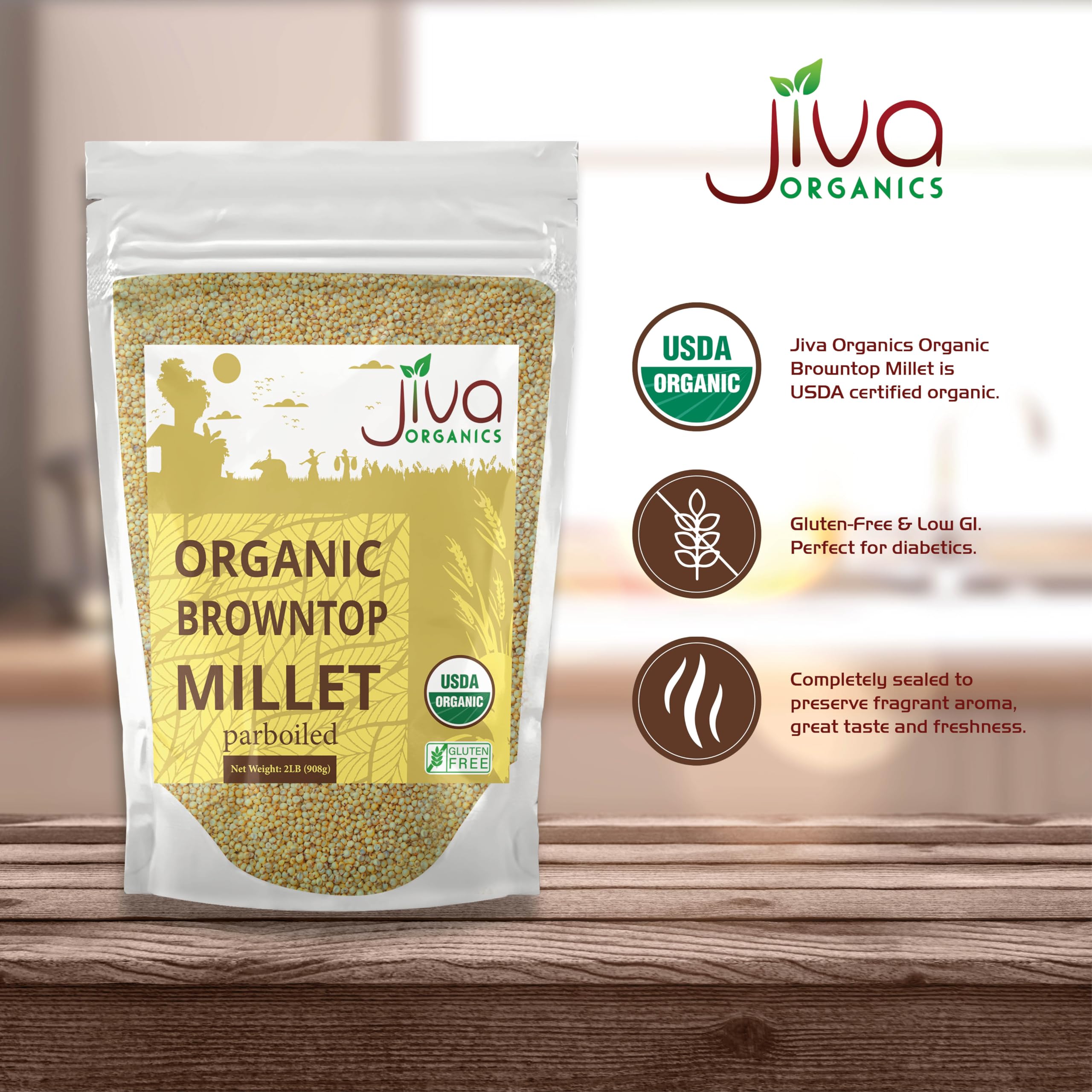 Jiva Organics Browntop Millet cooking pot, simmered grains create hearty meals