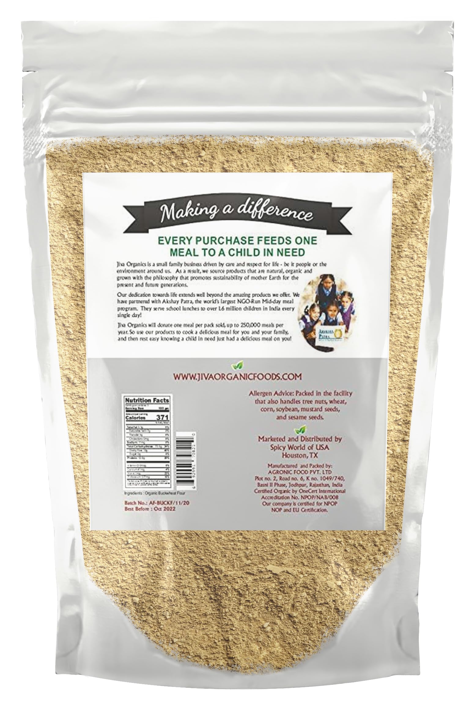 2 lb packaging of Jiva Organics buckwheat flour for regular home baking.