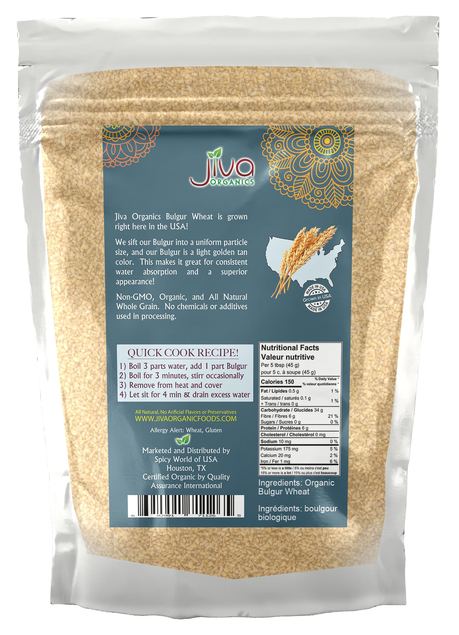Jiva Organics bulgur wheat fine #1 cooked in a bowl with golden color