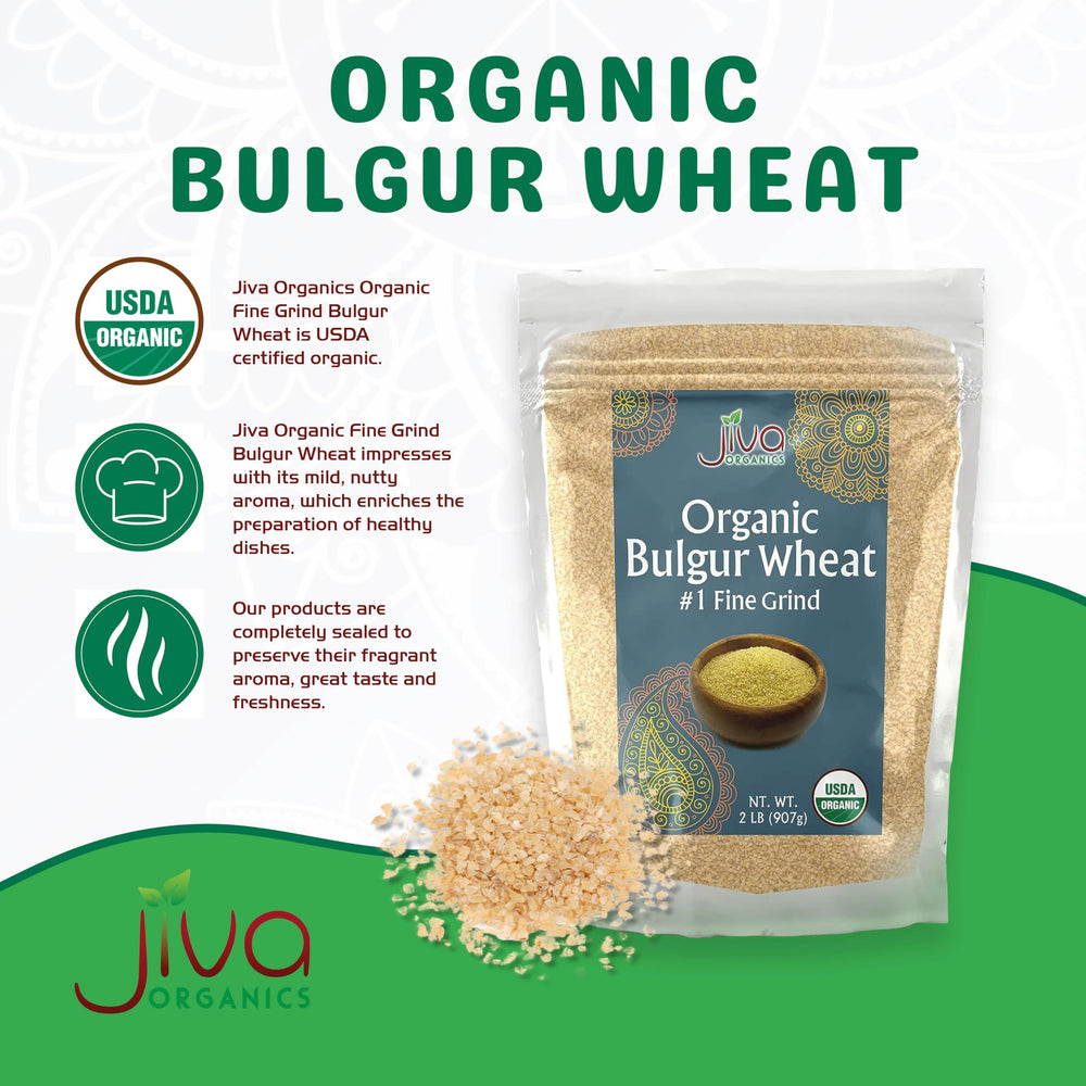 Jiva Organics bulgur wheat fine #1 shows light golden color in texture
