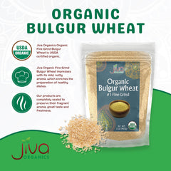 Jiva Organics bulgur wheat fine #1 shows light golden color in texture