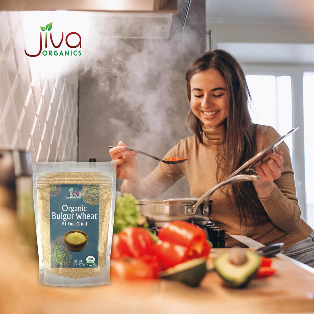 Jiva Organics bulgur wheat fine #1 close-up of uniform particle size