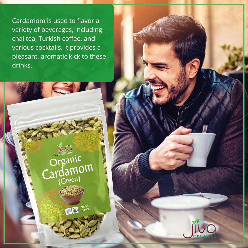 Jiva Organics cardamom pods prepared for tea or Masala Chai infusion