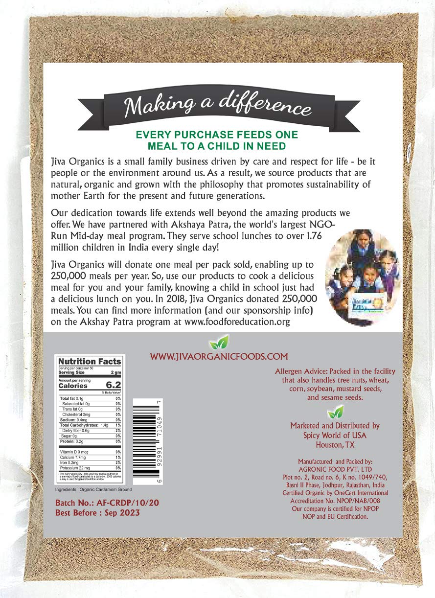 Jiva Organics cardamom powder dessert garnish hints at exotic flavor.