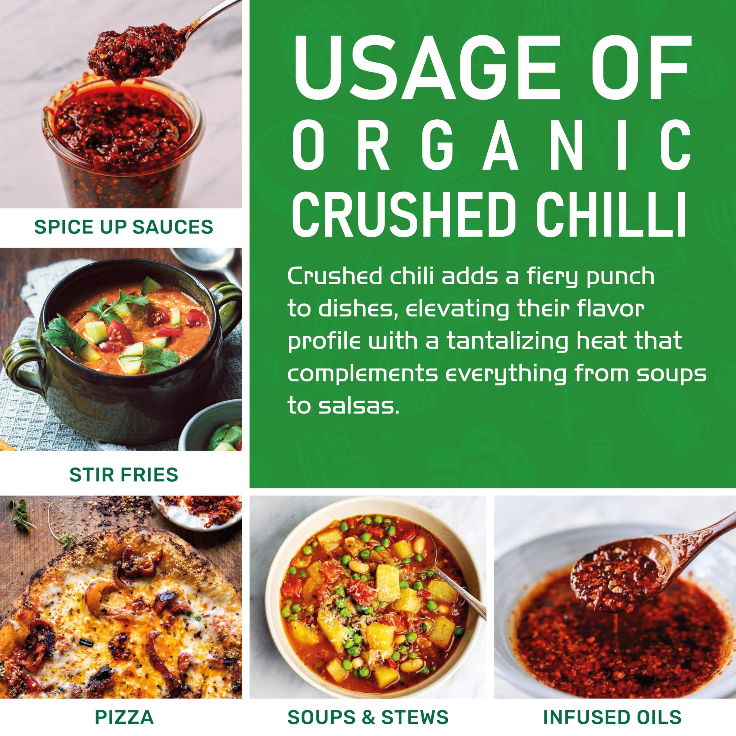 Jiva Organics chili flakes bag open releasing aroma and color