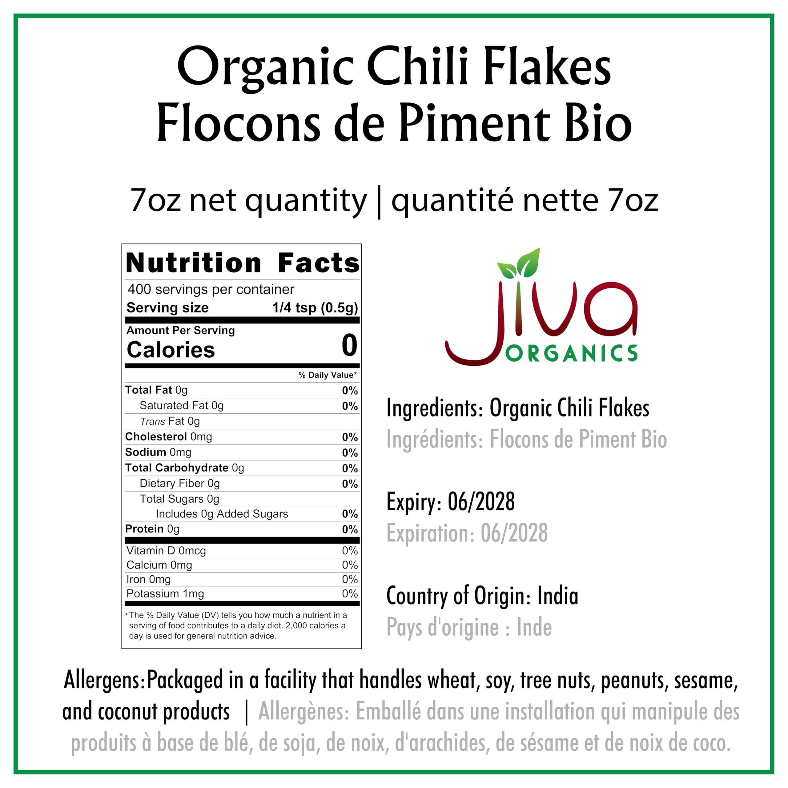 Jiva Organics chili flakes closeup powder shows crushed red pepper
