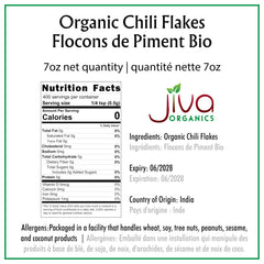 Jiva Organics chili flakes closeup powder shows crushed red pepper