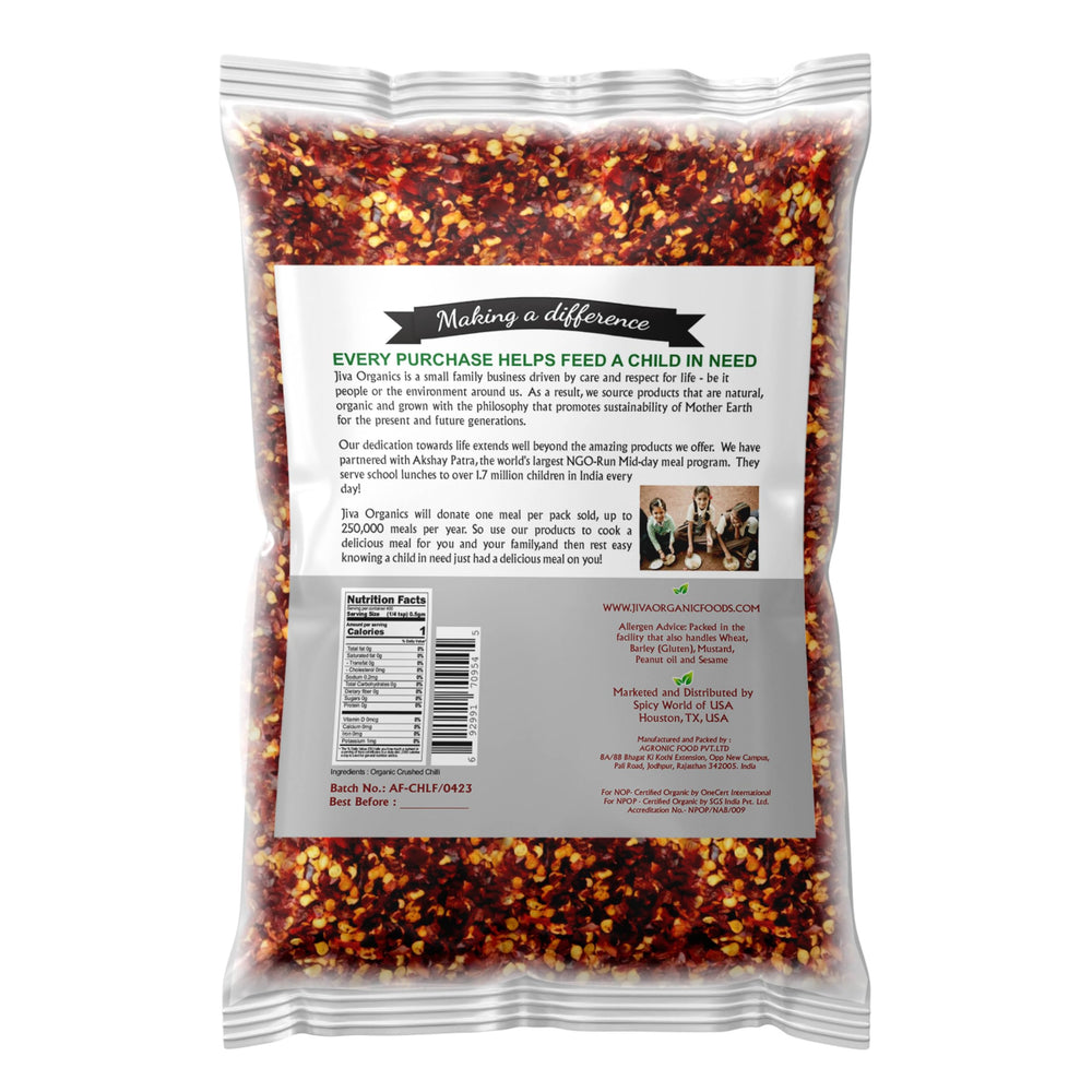 Jiva Organics chili flakes crushed texture closeup ready to sprinkle